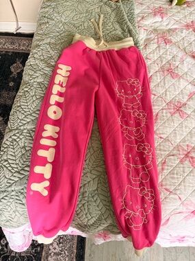 Universal Pink Hello Kitty Graphic Joggers with Cream Trim